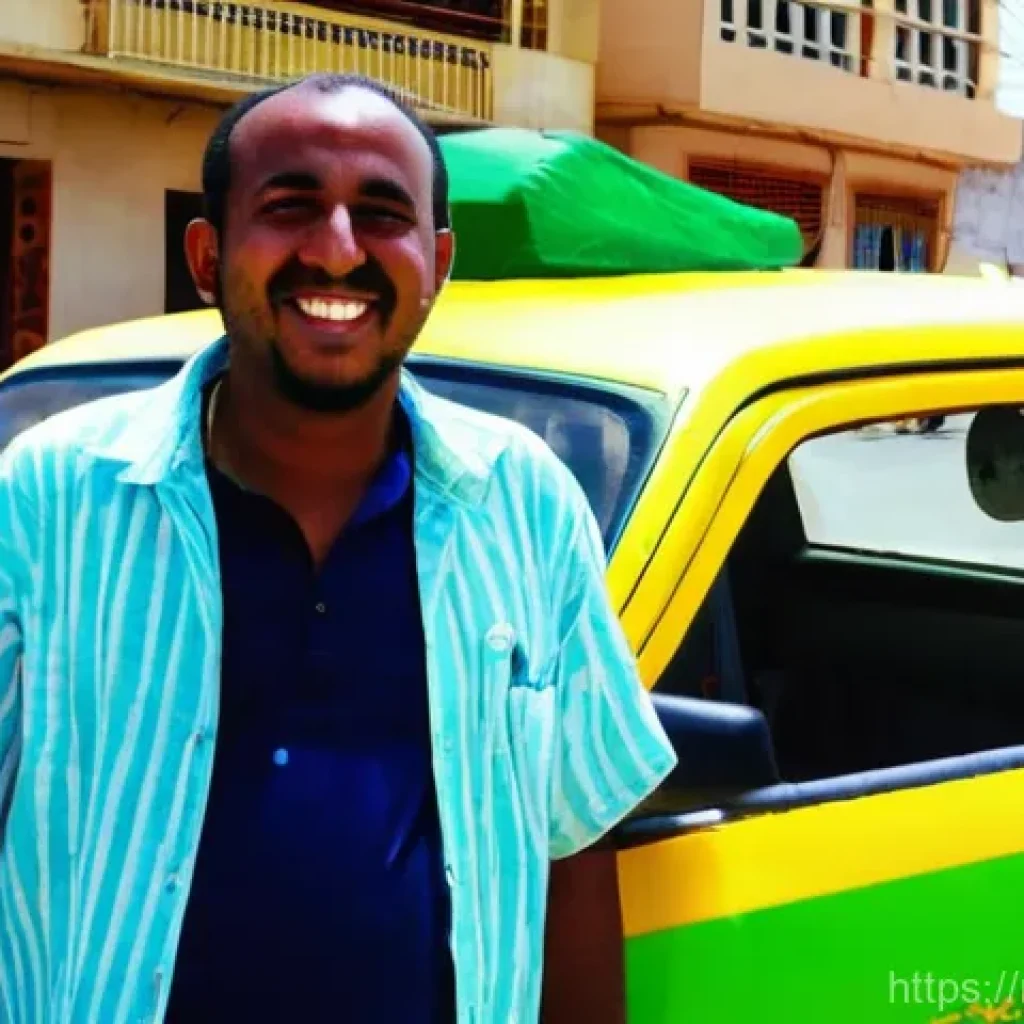 지부티 대중교통 이용법 - **Djibouti City Taxi Bargain**: A vibrant outdoor scene in Djibouti city during daytime. A friendly,...