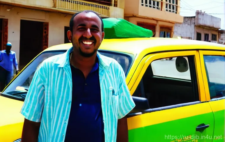 지부티 대중교통 이용법 - **Djibouti City Taxi Bargain**: A vibrant outdoor scene in Djibouti city during daytime. A friendly,...