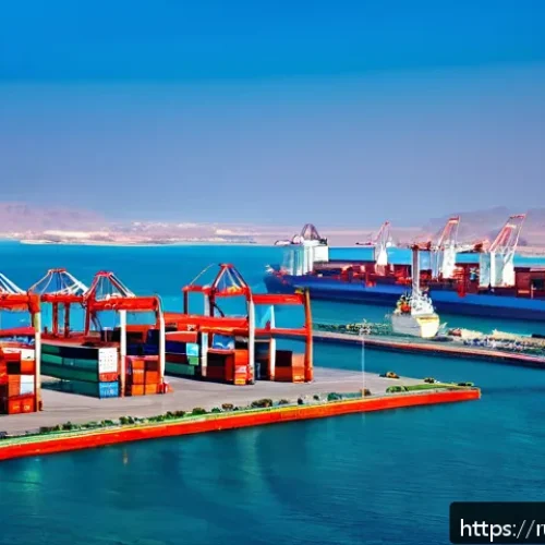 Home 31 지부티의 주요 정치적 사건 - A detailed scene depicting the port of Djibouti on the Red Sea during modern times, showcasing a bus...