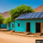 Home 23 지부티 기후 변화 대응책 - A vibrant rural village scene in Djibouti showcasing a hybrid renewable energy